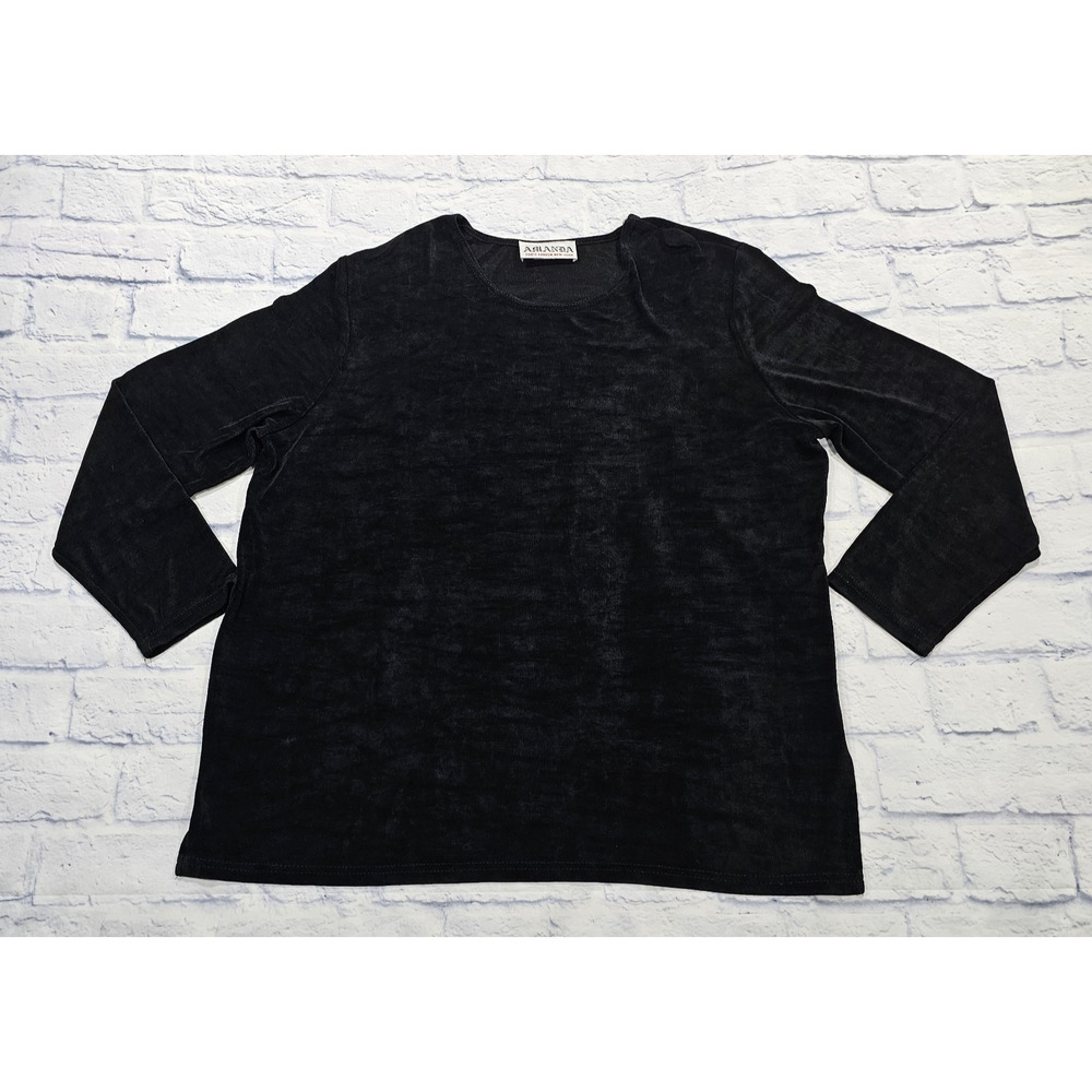 Amanda Paris London New York WOMENS SIZE L Black Slinky Blouse Top VINTAGE
